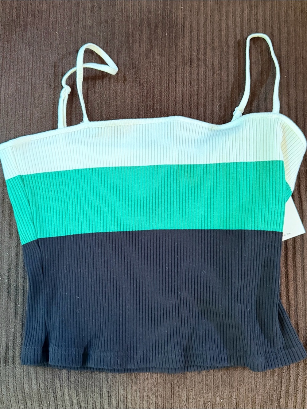 SHEIN White, Green & Black Ribbed Strappy Tank Top